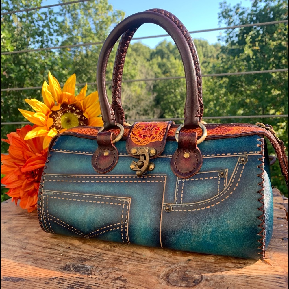 Handcrafted Unique One Of A Kind Western Braided Handle Leather Purse